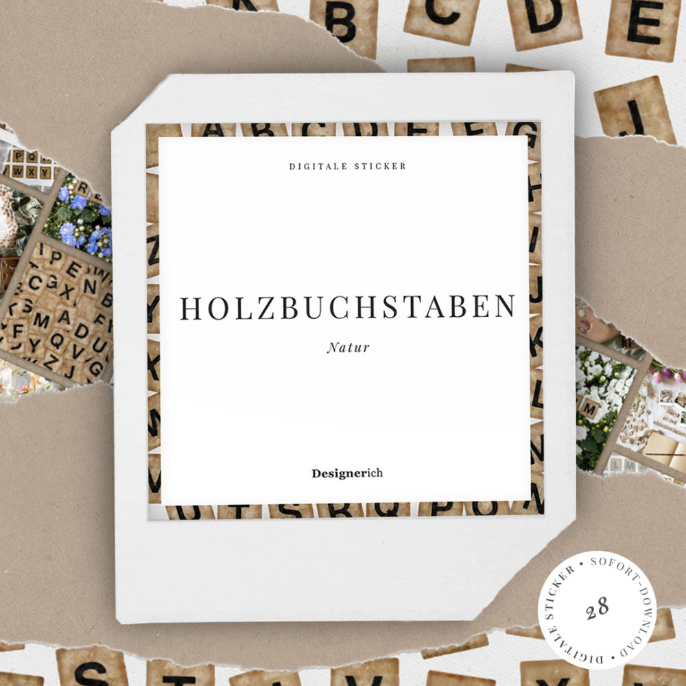 Alternative view of Holzbuchstaben – Sticker in Naturfarben – Digitaler Download