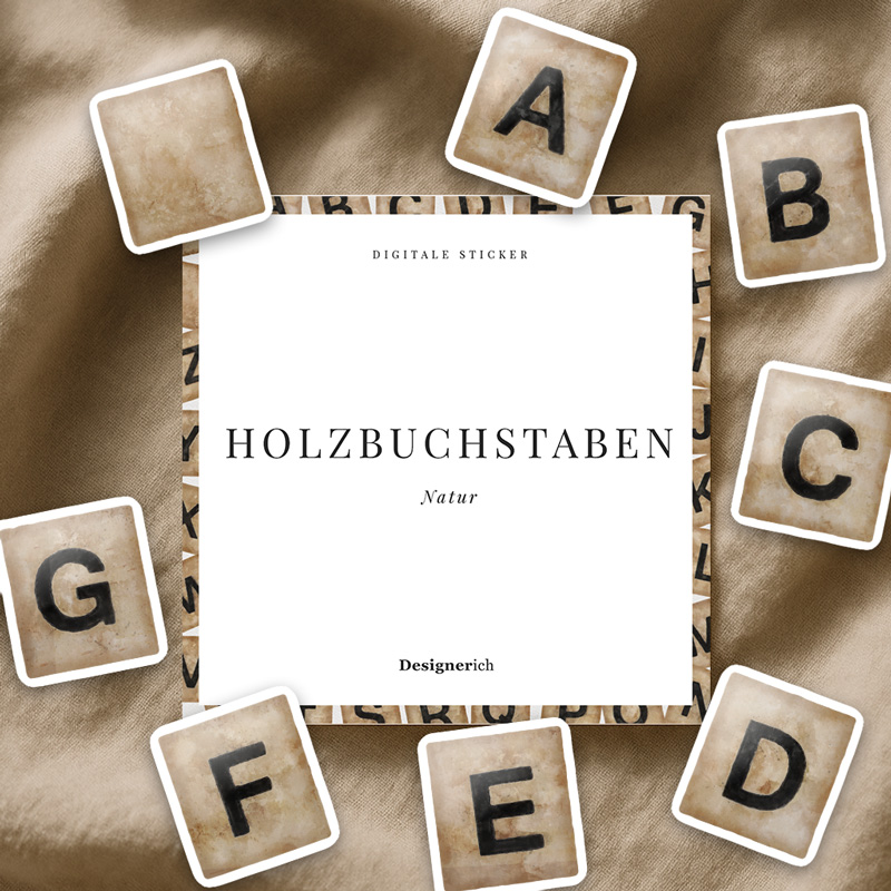 Holzbuchstaben – Sticker in Naturfarben – Digitaler Download