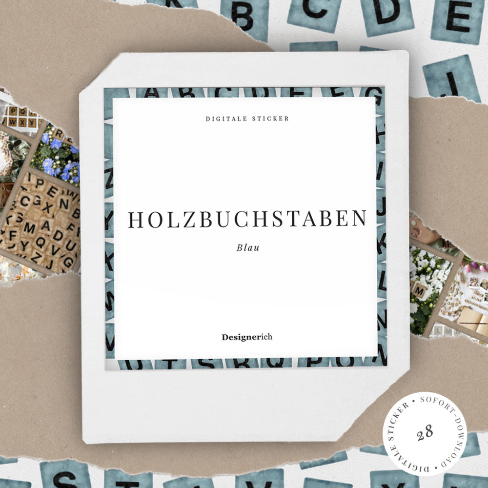 Alternative view of Holzbuchstaben – Sticker in Hellblau – Digitaler Download