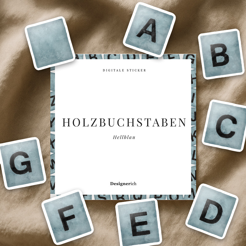 Holzbuchstaben – Sticker in Hellblau – Digitaler Download