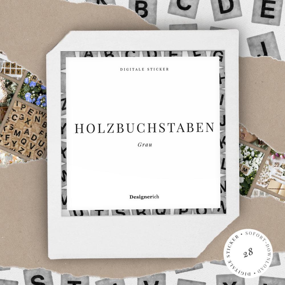 Alternative view of Holzbuchstaben – Sticker in Grau – Digitaler Download