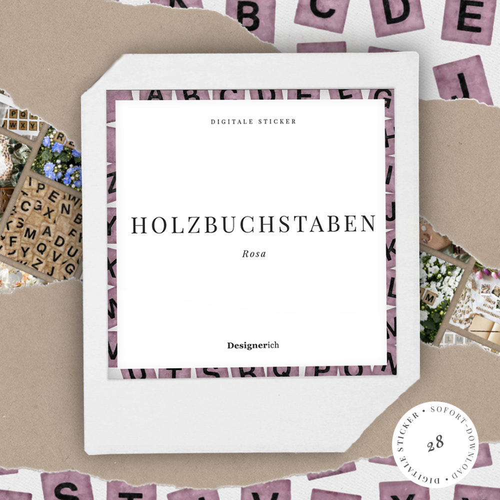 Alternative view of Holzbuchstaben – Sticker in Rosa – Digitaler Download