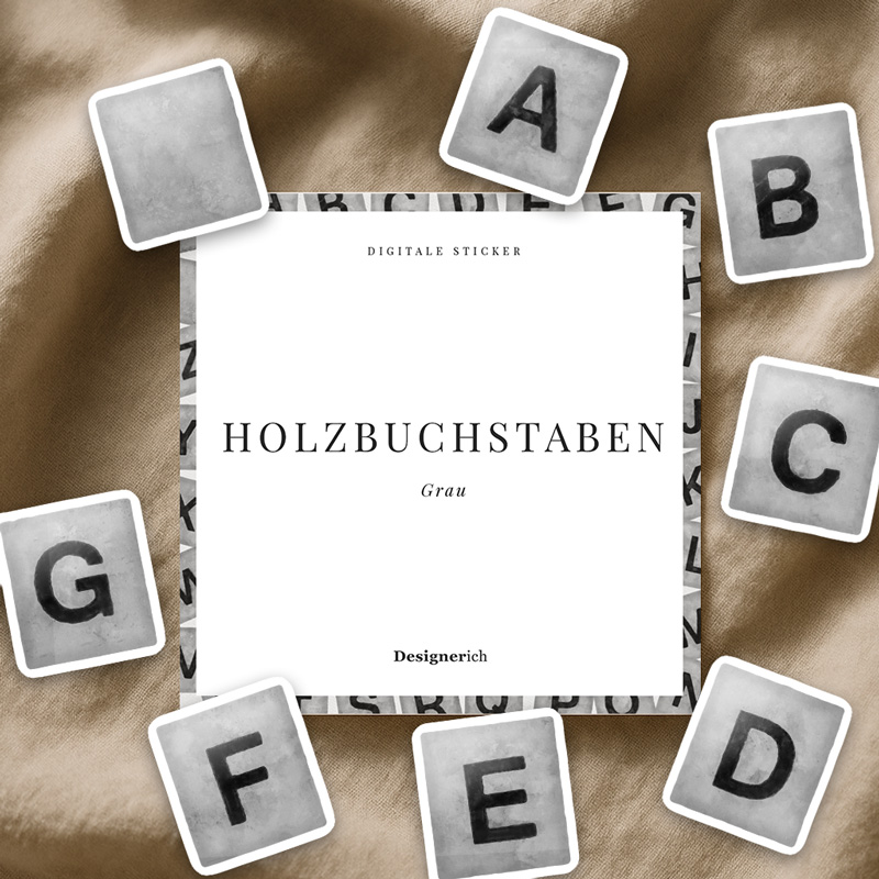 Holzbuchstaben – Sticker in Grau – Digitaler Download