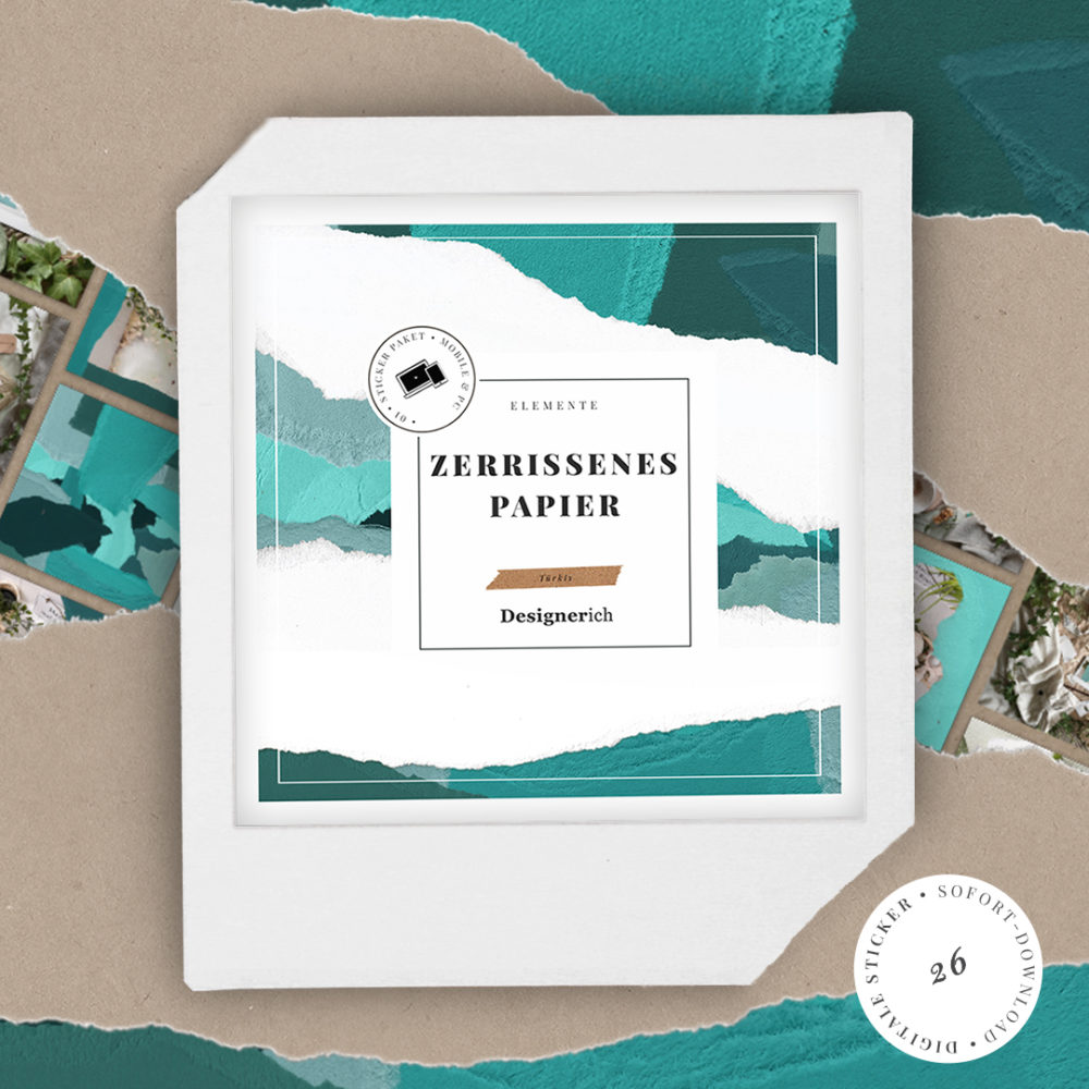 Alternative view of Zerrissenes Papier: Digitale Aufkleber in Türkis