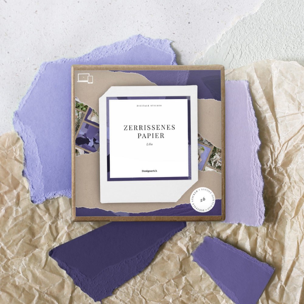 Zerrissenes Papier: Digitale Aufkleber in Lila